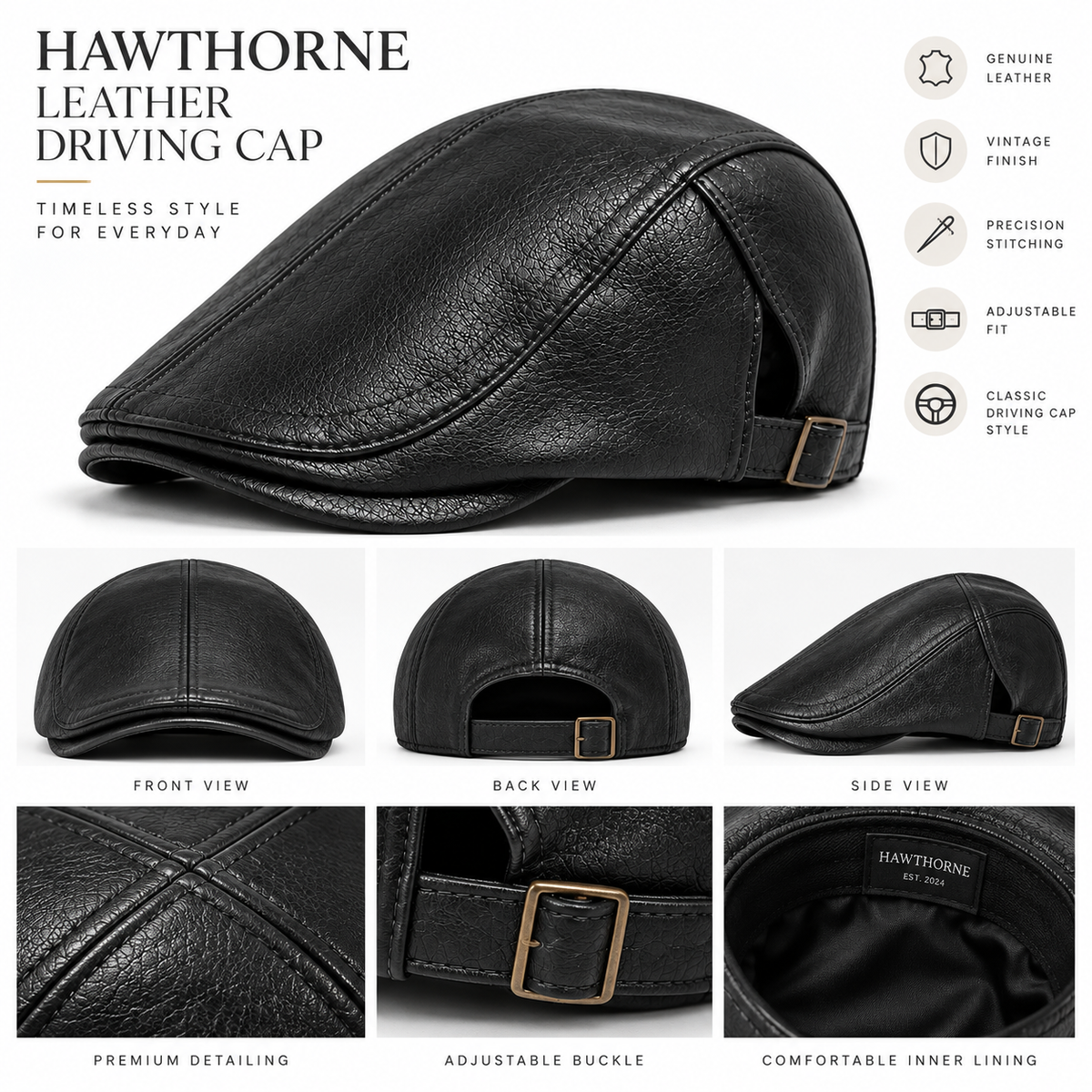 Marlow Leather Driving Cap