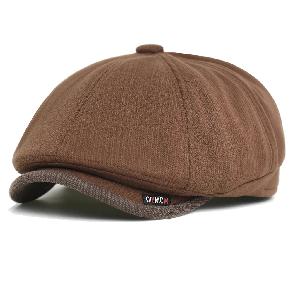 Newsboy Cap Men Women Autumn Winter Classic Vintage Herringbone Casual Stripe Berets Flat Hat Peaked Cap Adjustable