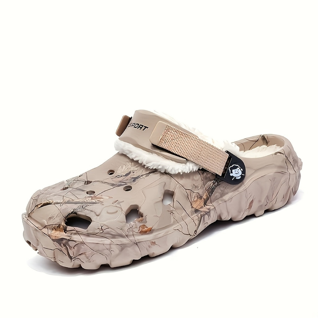 1 Pair Winter Fleece-Lined Thickened EVA Clogs, Comfortable Warm Slip-On Slippers with Fabric Inner Material, Durable Indoor Outdoor Footwear for Fall/Winter