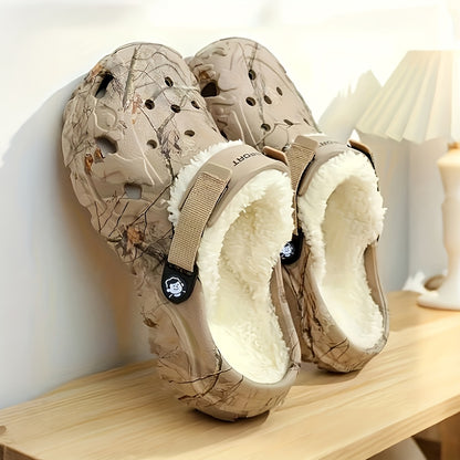 1 Pair Winter Fleece-Lined Thickened EVA Clogs, Comfortable Warm Slip-On Slippers with Fabric Inner Material, Durable Indoor Outdoor Footwear for Fall/Winter