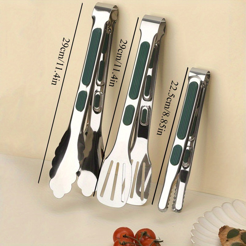 Set of 3 Stainless Steel Food Tongs, Ideal for Buffet And Barbecue, Featuring Silicone Grips for Handling Steak And Other Foods