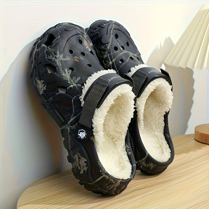 1 Pair Winter Fleece-Lined Thickened EVA Clogs, Comfortable Warm Slip-On Slippers with Fabric Inner Material, Durable Indoor Outdoor Footwear for Fall/Winter