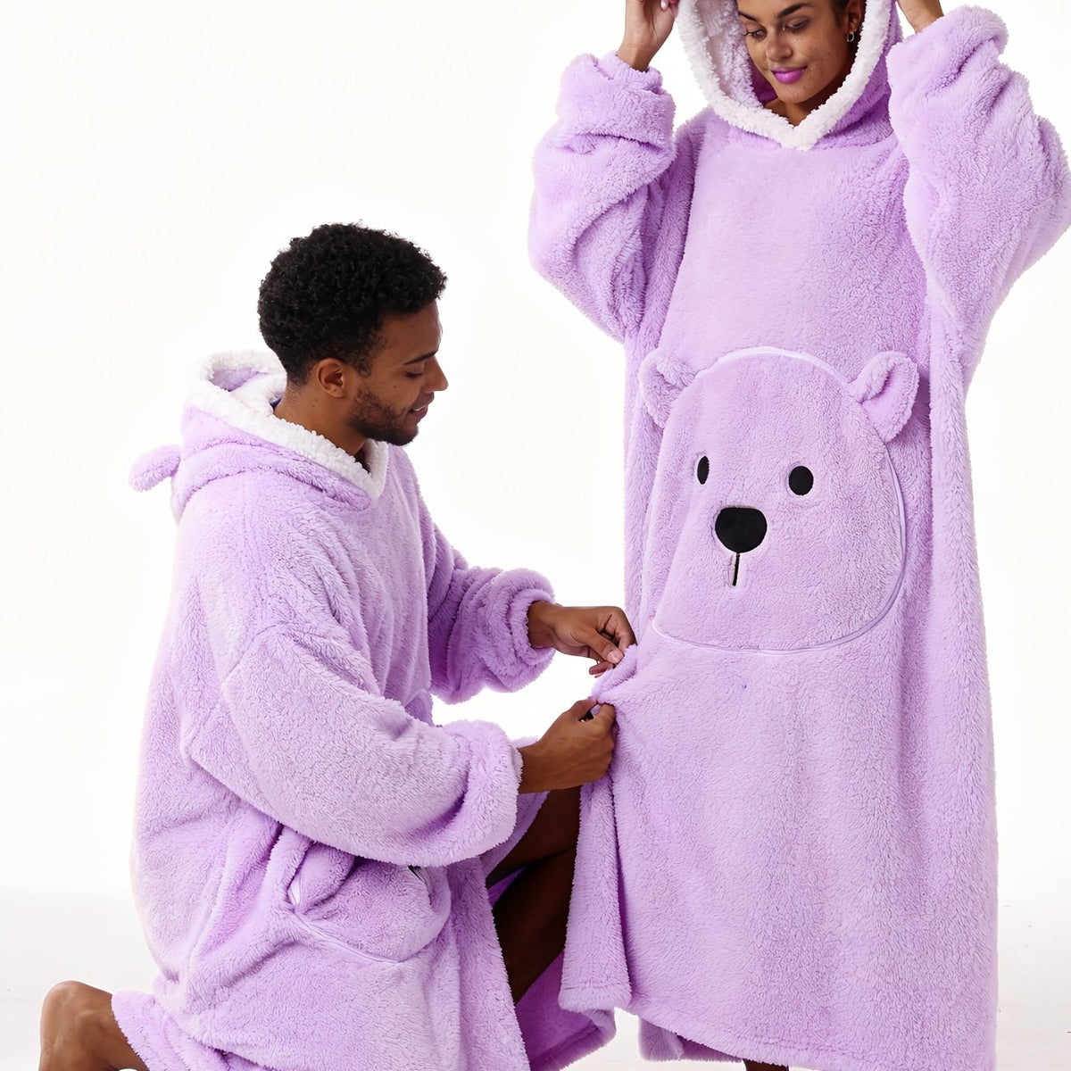 Winter Style--Fleece Style--Christmas--New Year Style--Extra Long, Extra Large, And Extra Thick--Bear Pocket--Men'S Novelty Hoodie--Machine Washable--13 Colors Available--Recommended Height 64.17inch-74.8inch/Recommended Weight 110.23LB-220.46LB--One Size