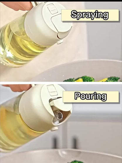 16oz Glass Oil Sprayer- 470ml Olive Oil Sprayer, 2-in-1 Kitchen Gadget, Suitable for Cooking, Salad Dressing, and Barbecue, Square Design with Black Cap, Hand Wash Only, PVC-Free