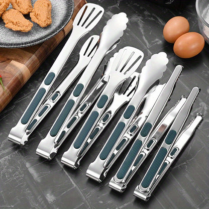 Set of 3 Stainless Steel Food Tongs, Ideal for Buffet And Barbecue, Featuring Silicone Grips for Handling Steak And Other Foods