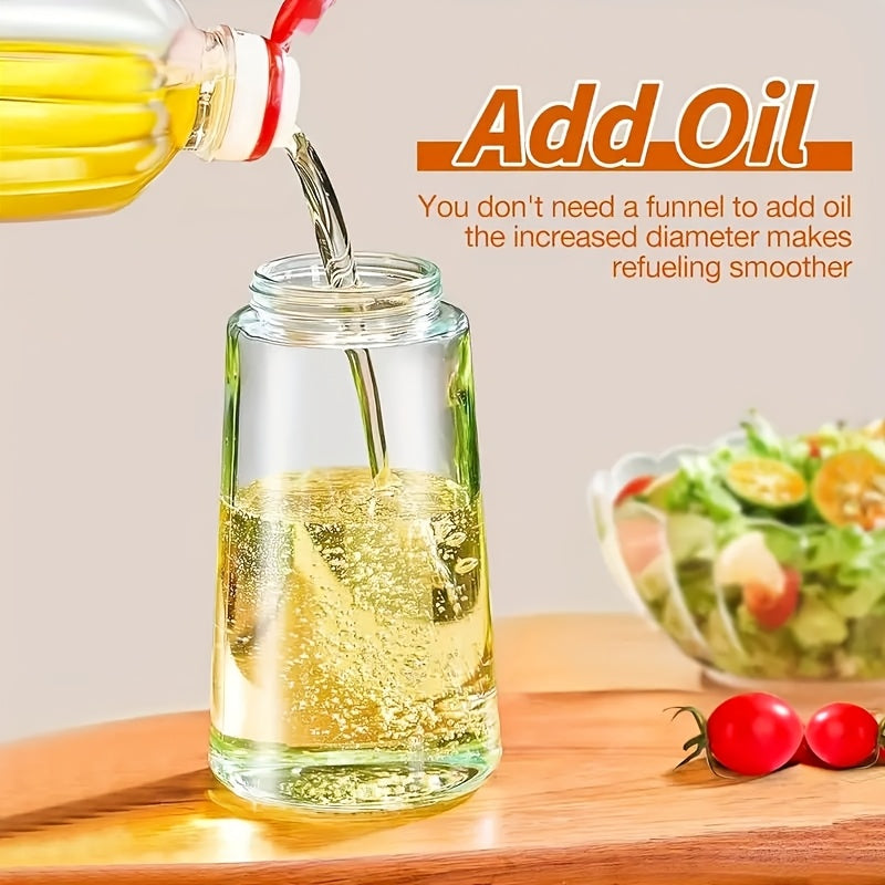 16oz Glass Oil Sprayer- 470ml Olive Oil Sprayer, 2-in-1 Kitchen Gadget, Suitable for Cooking, Salad Dressing, and Barbecue, Square Design with Black Cap, Hand Wash Only, PVC-Free