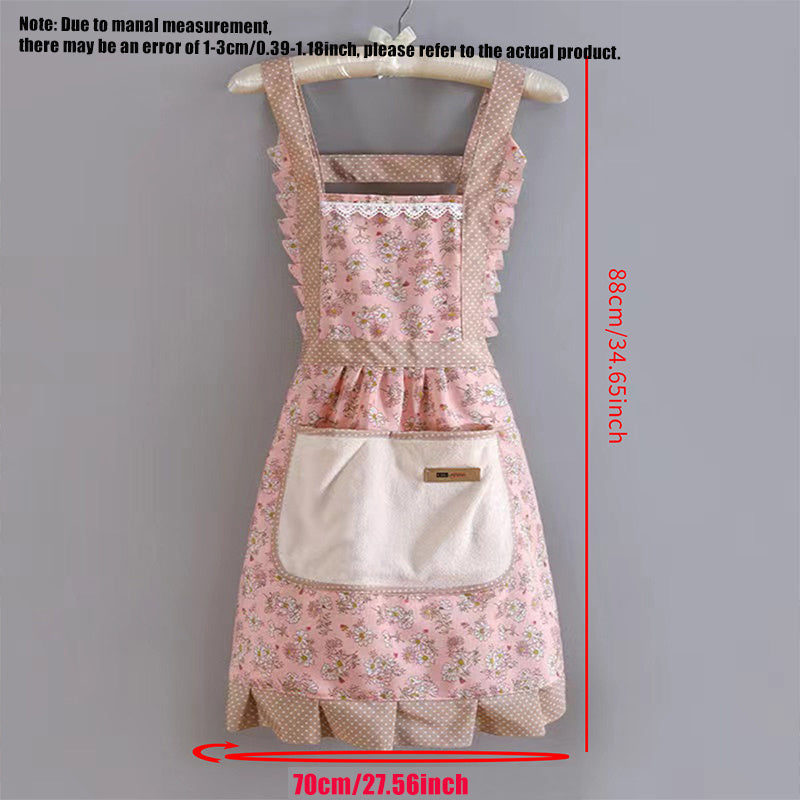 1pc Floral Princess Apron, Adjustable H-Shaped Straps, Hand-Wipe Pocket, Random Floral Pattern, Polyester Fiber - Ideal for Cooking, Baking, Flowers, Princess, Apron, Adjustable Straps, Restaurant Chef Apron Workwear, Kitchen Supplies