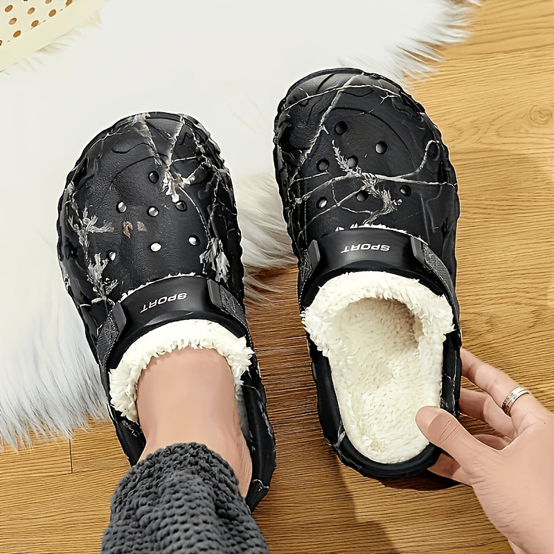 1 Pair Winter Fleece-Lined Thickened EVA Clogs, Comfortable Warm Slip-On Slippers with Fabric Inner Material, Durable Indoor Outdoor Footwear for Fall/Winter