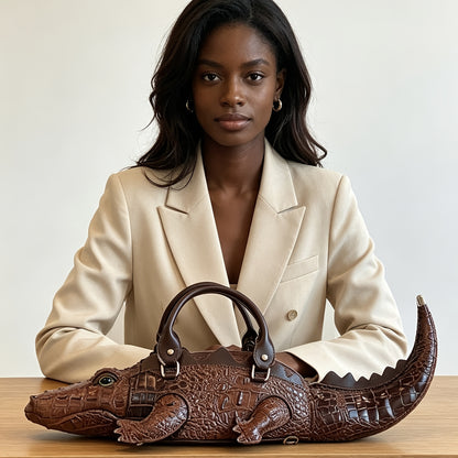 3D Crocodile-Print Handbag with Detachable Straps - Convertible Crossbody & Backpack, Punk Style Suitable for,, Travel, Zipper Closure, Multifunctional Shoulder for Daily Use