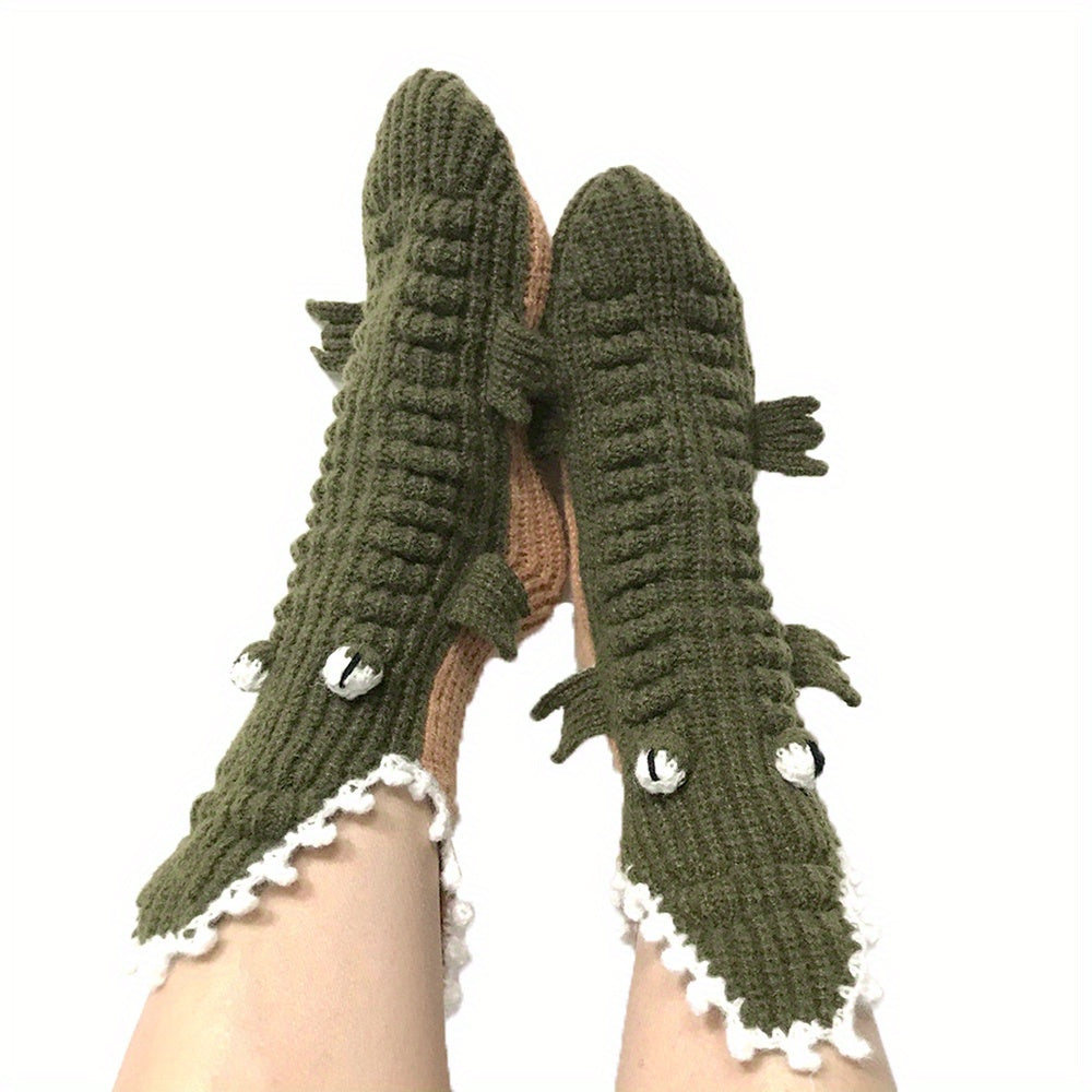Unisex Christmas Large Eye Crocodile Socks Autumn and Winter Warm Neutral Socks