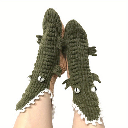 Unisex Christmas Large Eye Crocodile Socks Autumn and Winter Warm Neutral Socks
