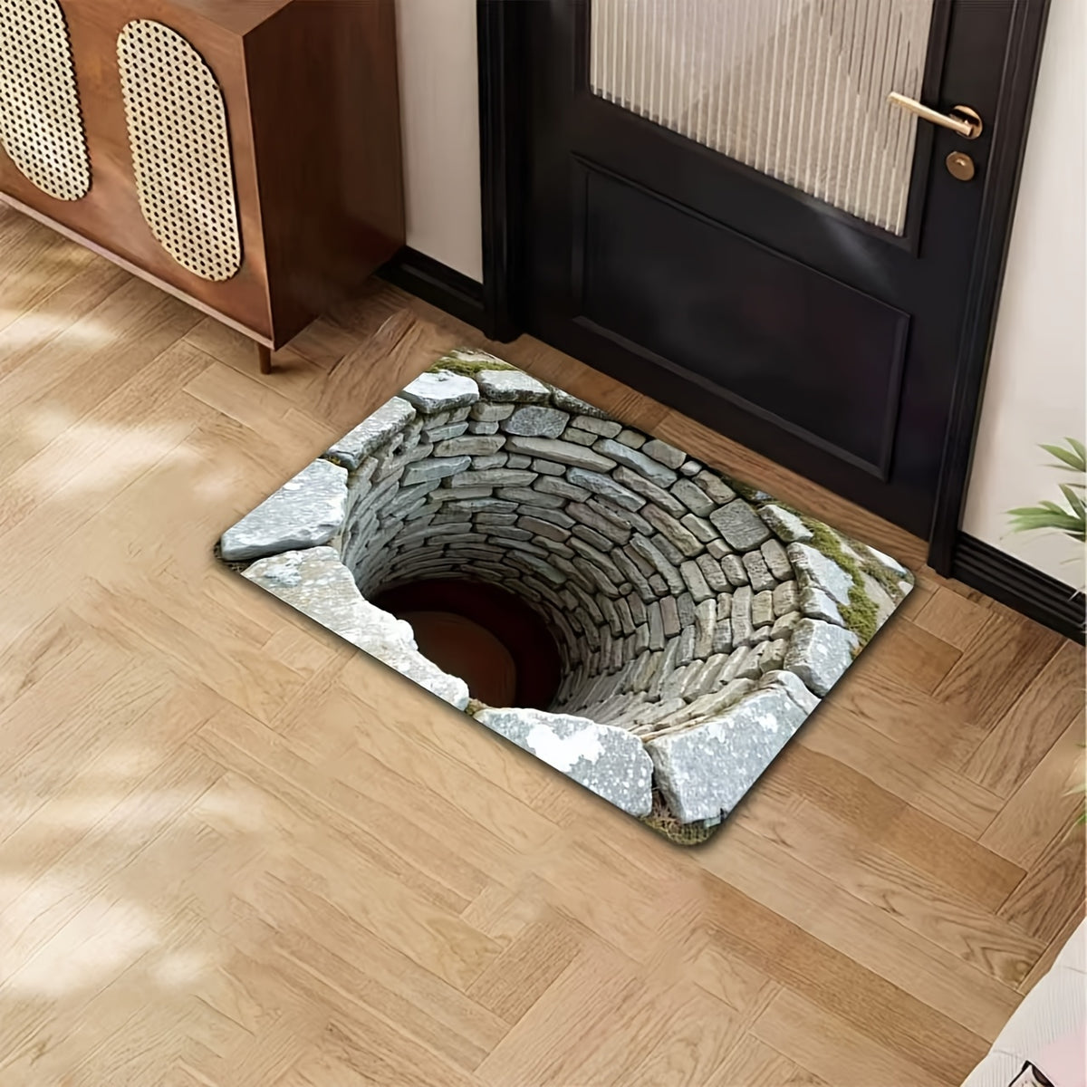 1pc, Infinite Abyss 3D Printed Non-Slip Mat - Machine Washable Polyester Fiber, Faux Stone Texture, Lightweight Foldable Indoor/Outdoor Bathroom Kitchen Living Room Floor Mat, Pet-Friendly Home Decor Gift, Durable Floor Protector