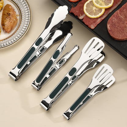 Set of 3 Stainless Steel Food Tongs, Ideal for Buffet And Barbecue, Featuring Silicone Grips for Handling Steak And Other Foods