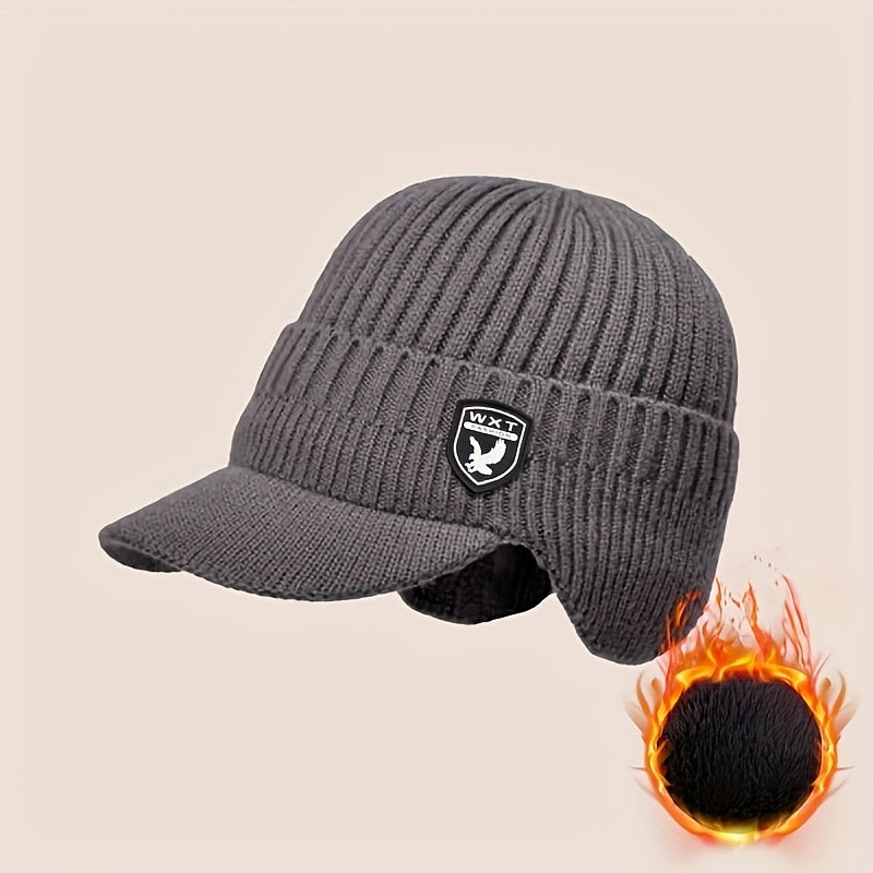 1pc Men's Winter -Lined Thickened Cold Weather Hat, Outdoor Cycling Windproof Warm Winter Ear Protection Beanie Hat, Suitable for Outdoor Travel Warmth, Thick Cycling Cold-Proof Ear Protection Ted Hat, Suitable for Christmas parties, festive outfits