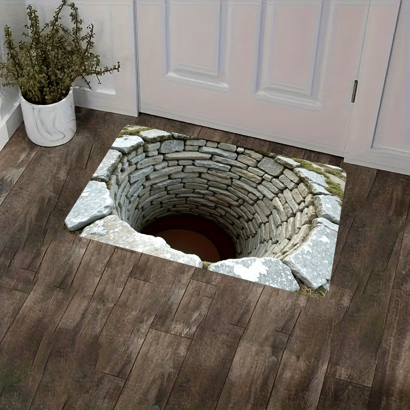 1pc, Infinite Abyss 3D Printed Non-Slip Mat - Machine Washable Polyester Fiber, Faux Stone Texture, Lightweight Foldable Indoor/Outdoor Bathroom Kitchen Living Room Floor Mat, Pet-Friendly Home Decor Gift, Durable Floor Protector