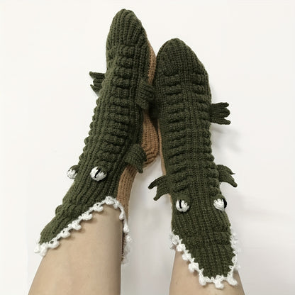 Unisex Christmas Large Eye Crocodile Socks Autumn and Winter Warm Neutral Socks