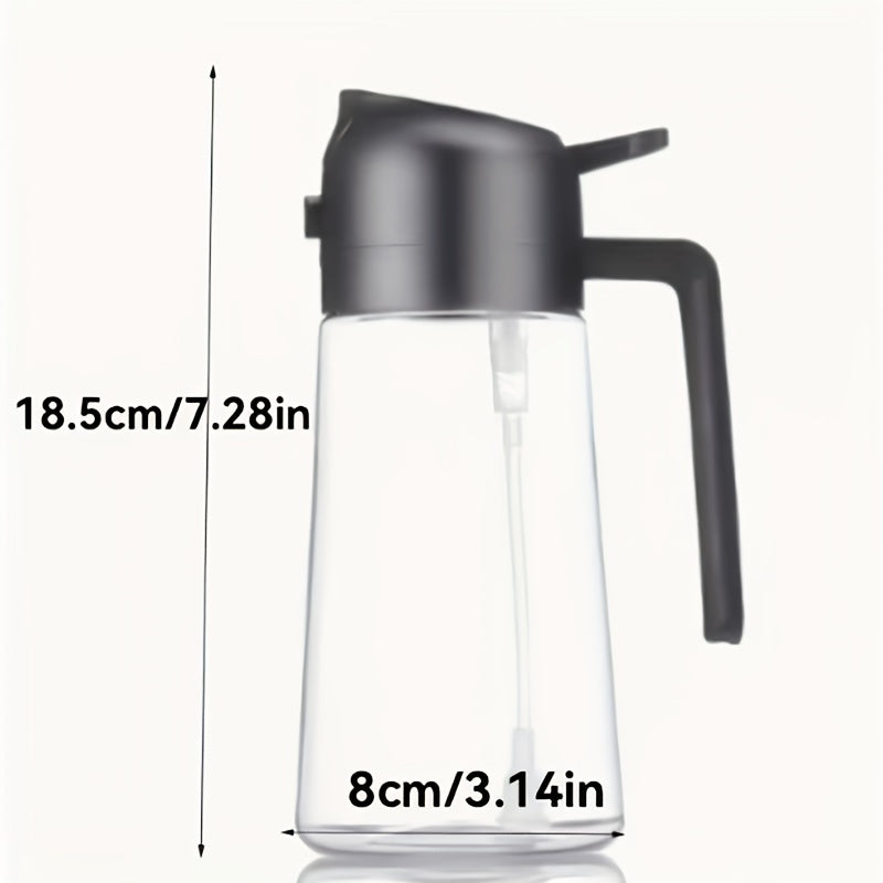 16oz Glass Oil Sprayer- 470ml Olive Oil Sprayer, 2-in-1 Kitchen Gadget, Suitable for Cooking, Salad Dressing, and Barbecue, Square Design with Black Cap, Hand Wash Only, PVC-Free