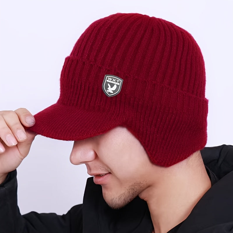 1pc Men's Winter -Lined Thickened Cold Weather Hat, Outdoor Cycling Windproof Warm Winter Ear Protection Beanie Hat, Suitable for Outdoor Travel Warmth, Thick Cycling Cold-Proof Ear Protection Ted Hat, Suitable for Christmas parties, festive outfits
