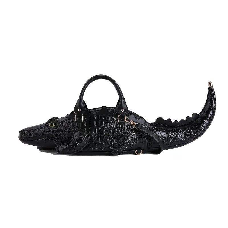 3D Crocodile-Print Handbag with Detachable Straps - Convertible Crossbody & Backpack, Punk Style Suitable for,, Travel, Zipper Closure, Multifunctional Shoulder for Daily Use