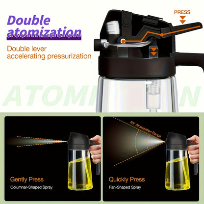 16oz Glass Oil Sprayer- 470ml Olive Oil Sprayer, 2-in-1 Kitchen Gadget, Suitable for Cooking, Salad Dressing, and Barbecue, Square Design with Black Cap, Hand Wash Only, PVC-Free