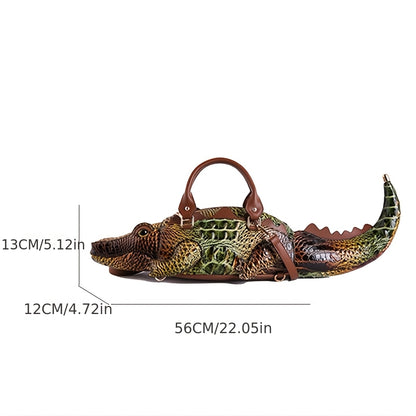 3D Crocodile-Print Handbag with Detachable Straps - Convertible Crossbody & Backpack, Punk Style Suitable for,, Travel, Zipper Closure, Multifunctional Shoulder for Daily Use