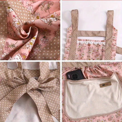 1pc Floral Princess Apron, Adjustable H-Shaped Straps, Hand-Wipe Pocket, Random Floral Pattern, Polyester Fiber - Ideal for Cooking, Baking, Flowers, Princess, Apron, Adjustable Straps, Restaurant Chef Apron Workwear, Kitchen Supplies