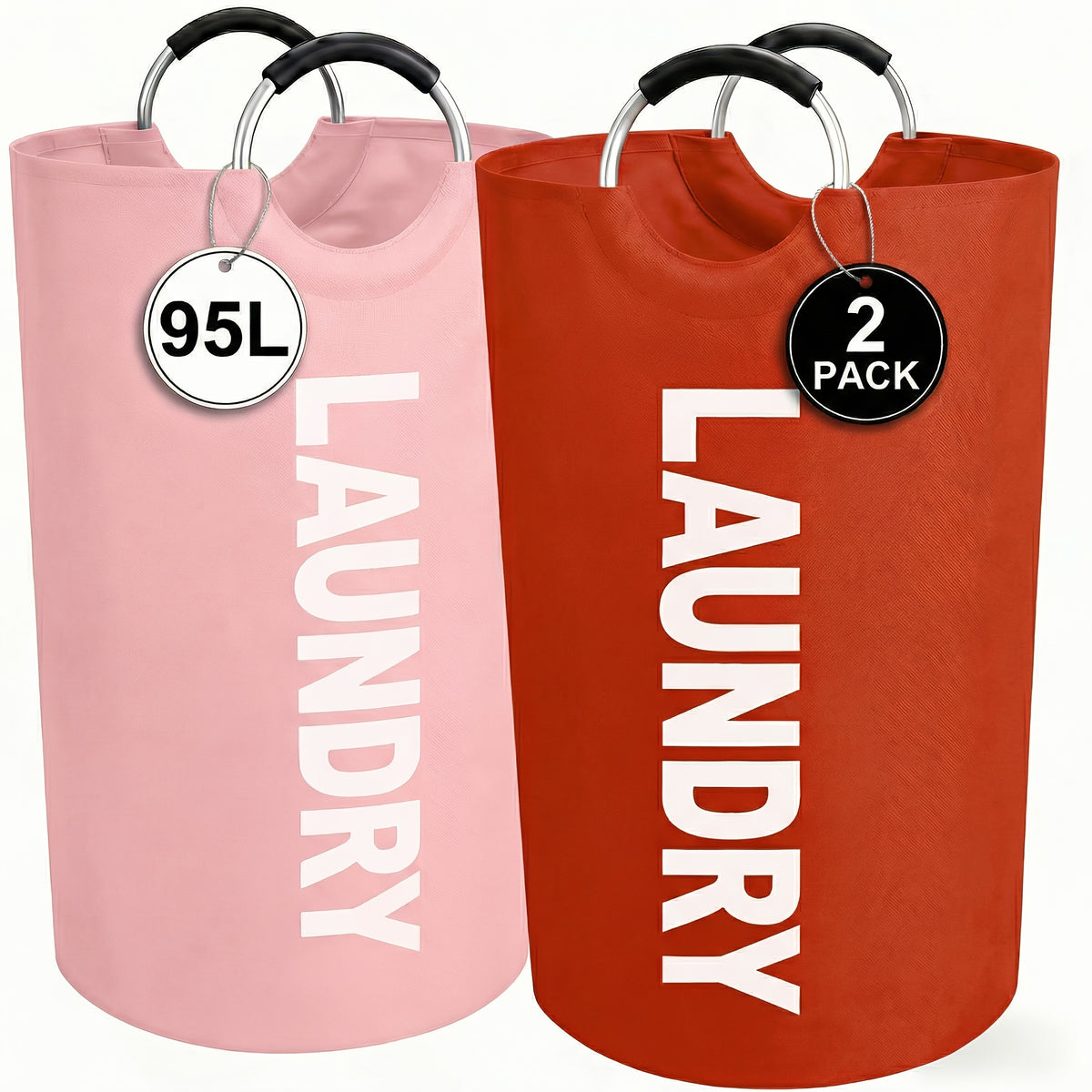 2pcs Large Laundry Basket | Foldable, Elevated, High Quality With Half Ring Handle Design | Brand: Moonrise