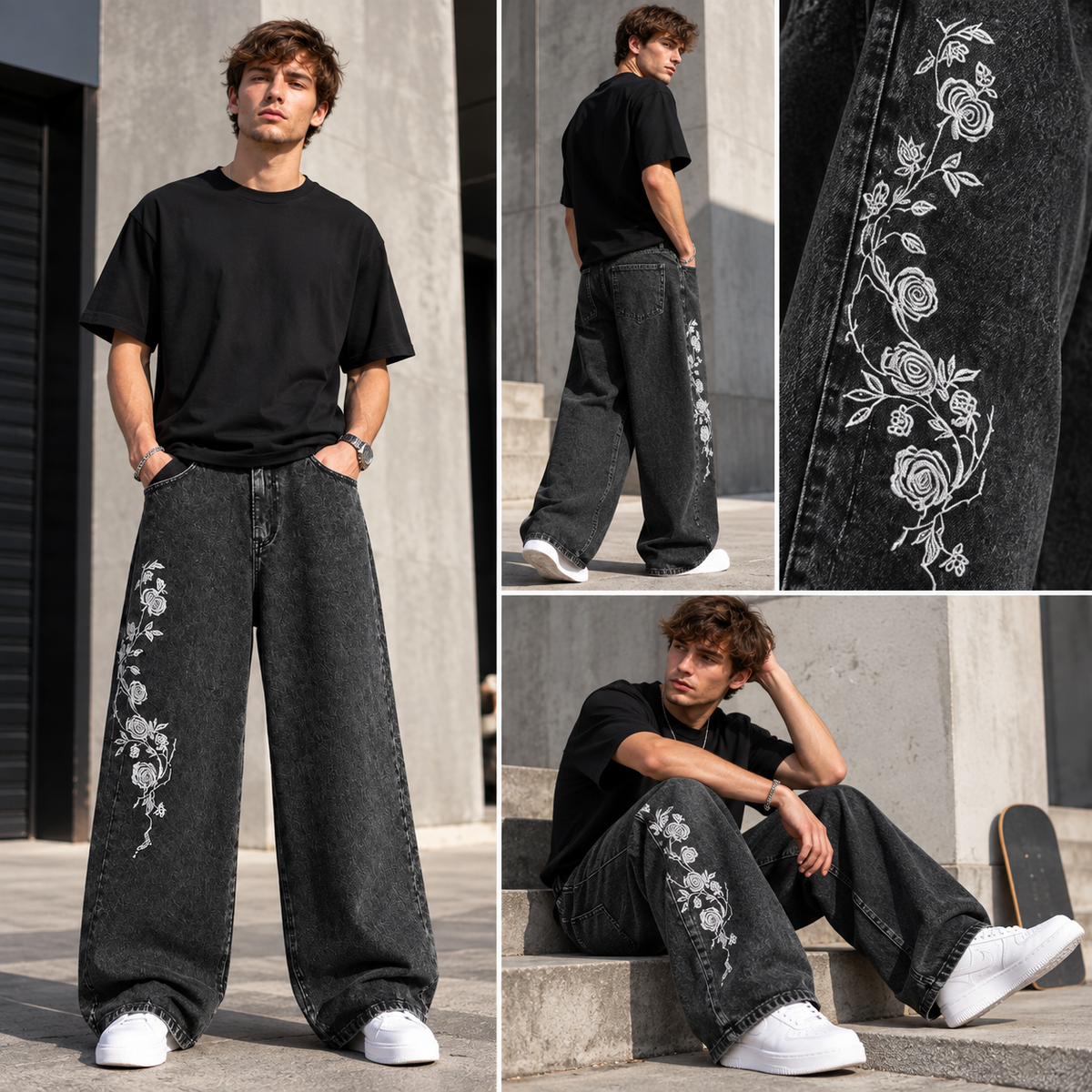 Noir Rose Street Baggy Jeans