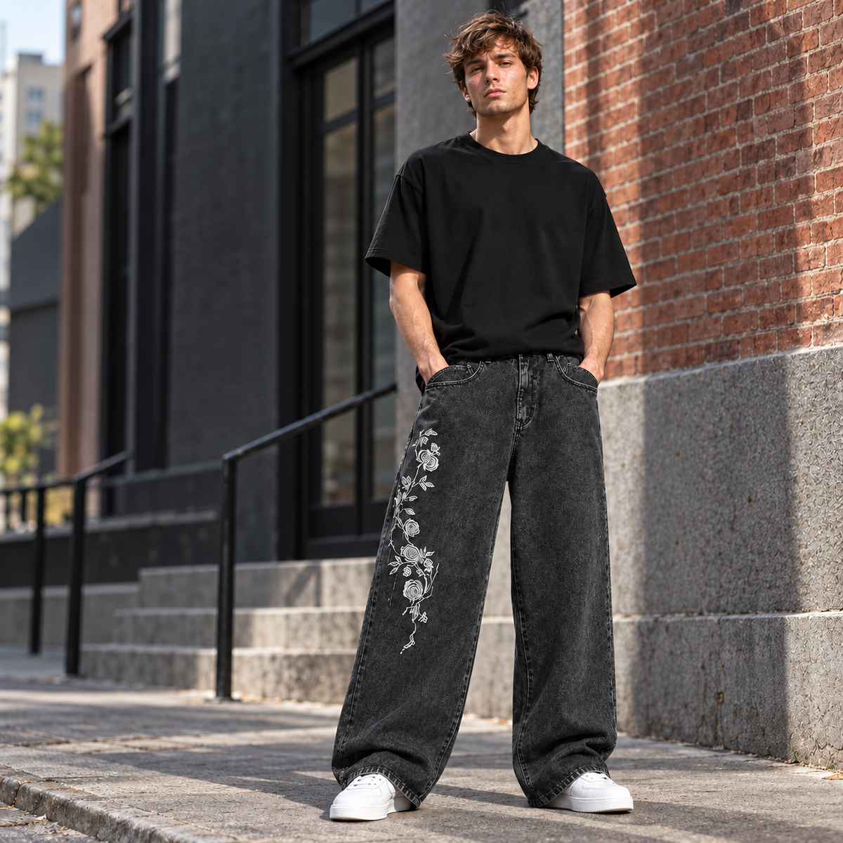 Noir Rose Street Baggy Jeans