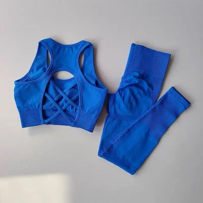 2PCS Sports Bra Women's Set Professional Fitness Tank Top Bra Shockproof Running Leggings Yoga Suit Beautiful Back Bra Clothing