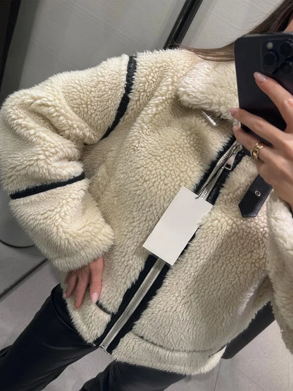Contrast Faux-Shearling Moto Jacket