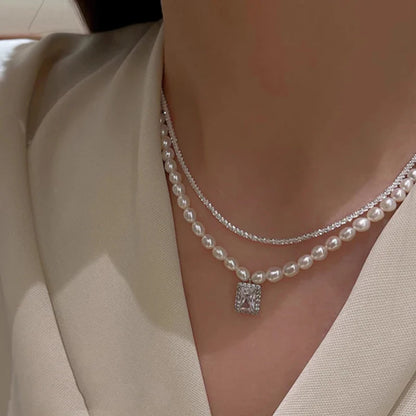 Pearl Crystal Layered Necklace