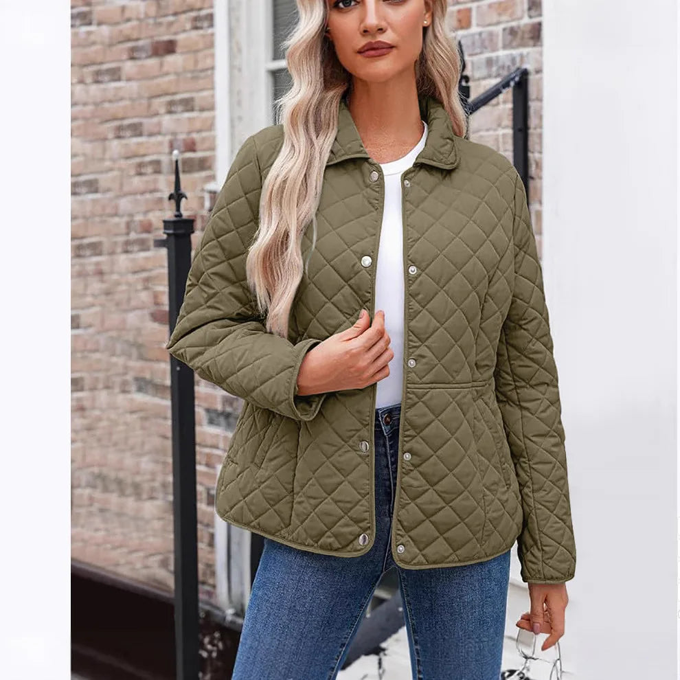 2025 Womens Coats Bovenkleding Autumn Winter Solid Color Cotton Coat Women's Lapel Button Single-breasted Rhombus Quilted Jacket