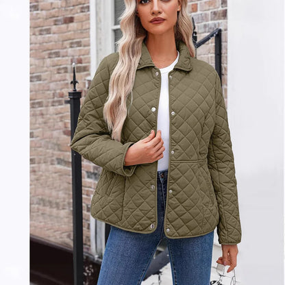 2025 Womens Coats Bovenkleding Autumn Winter Solid Color Cotton Coat Women's Lapel Button Single-breasted Rhombus Quilted Jacket