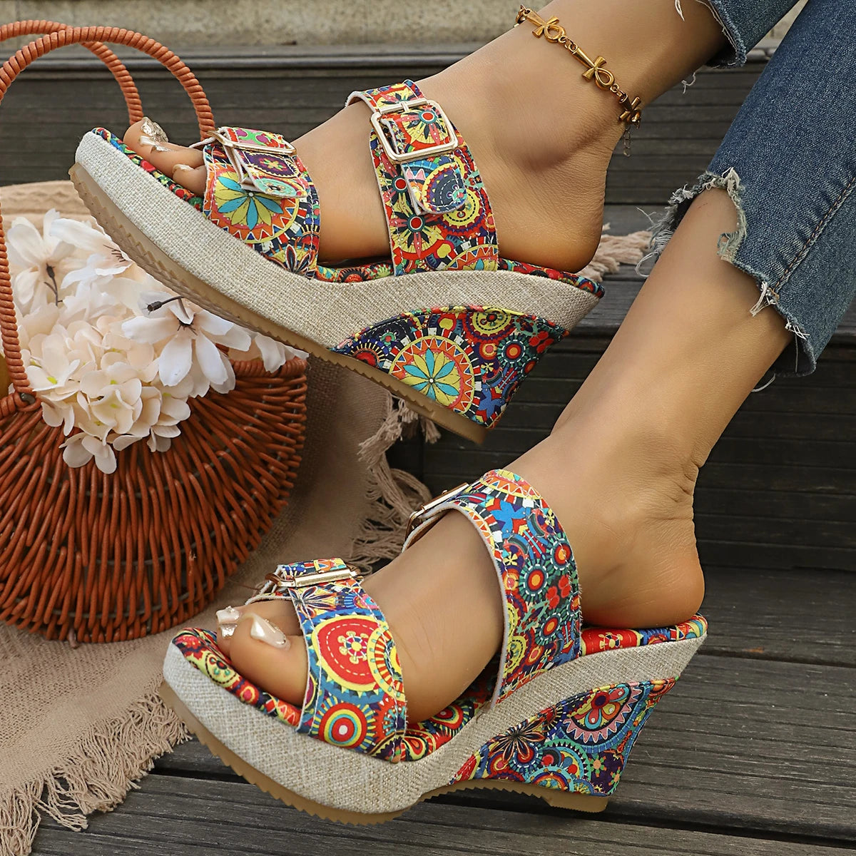 Boho Bloom Wedge Sandals