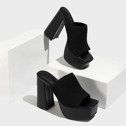 Ribbed Knit Platform Heels