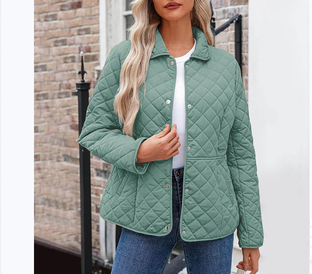 2025 Womens Coats Bovenkleding Autumn Winter Solid Color Cotton Coat Women's Lapel Button Single-breasted Rhombus Quilted Jacket