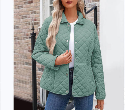 2025 Womens Coats Bovenkleding Autumn Winter Solid Color Cotton Coat Women's Lapel Button Single-breasted Rhombus Quilted Jacket