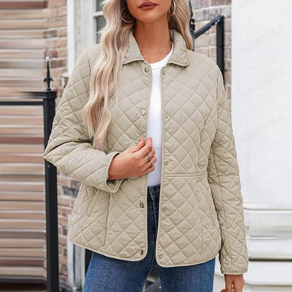2025 Womens Coats Bovenkleding Autumn Winter Solid Color Cotton Coat Women's Lapel Button Single-breasted Rhombus Quilted Jacket