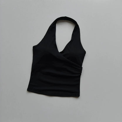 Women's Sexy V-Neck Fitness Bra Nude Sports Bra Hanging Neck Yoga Suit Vest Comfortable Breathable Gym Top for Active Wear