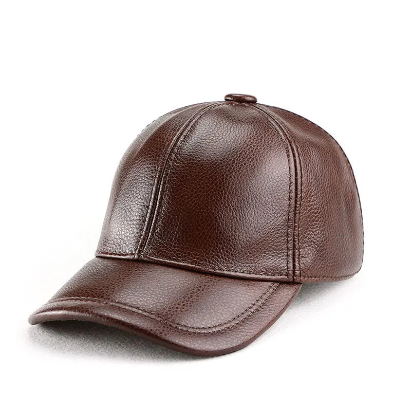 Genuine Cowhide Leather Baseball Cap for Men Women for Fall Winter Outdoor Sports Hat