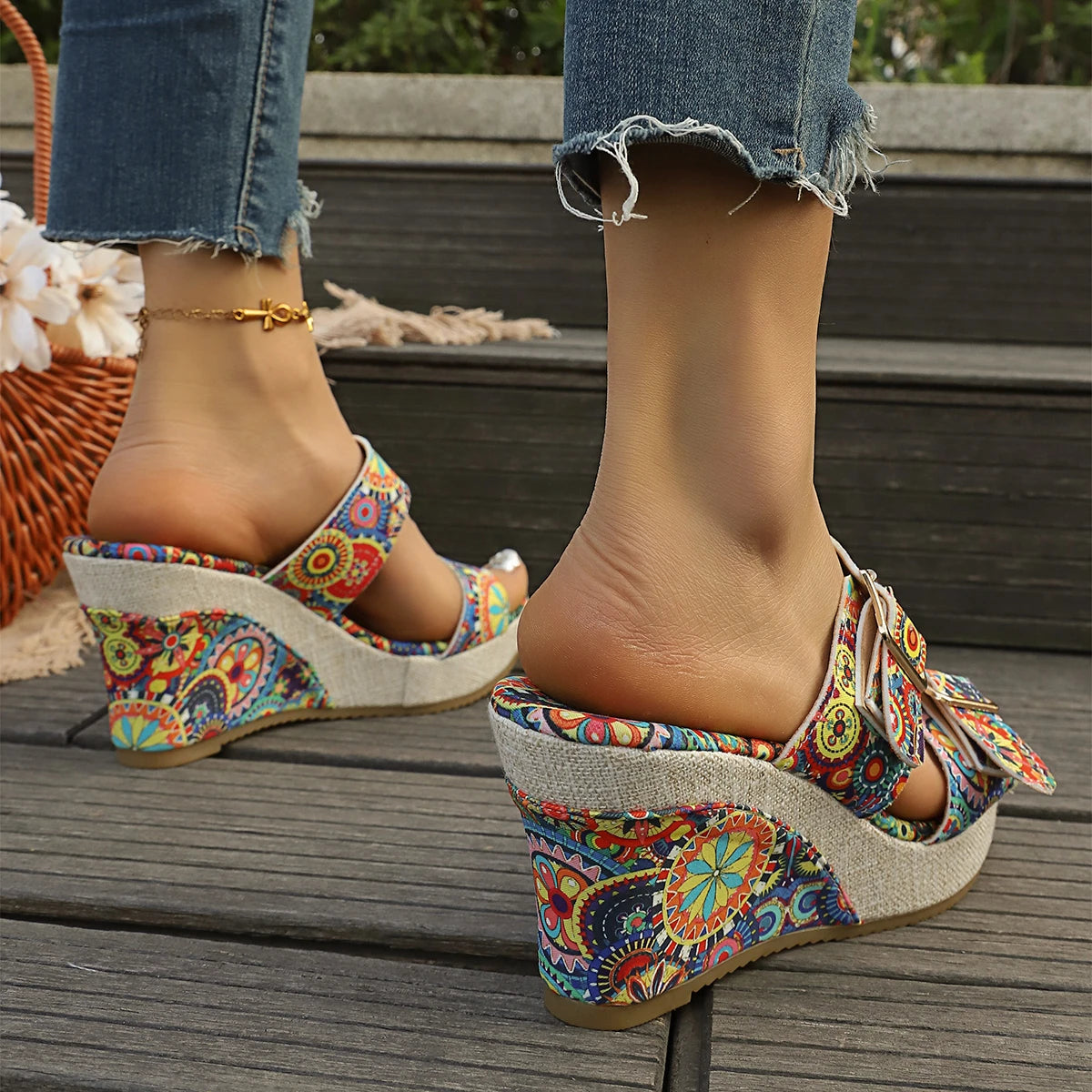Boho Bloom Wedge Sandals