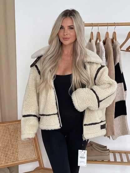 Contrast Faux-Shearling Moto Jacket