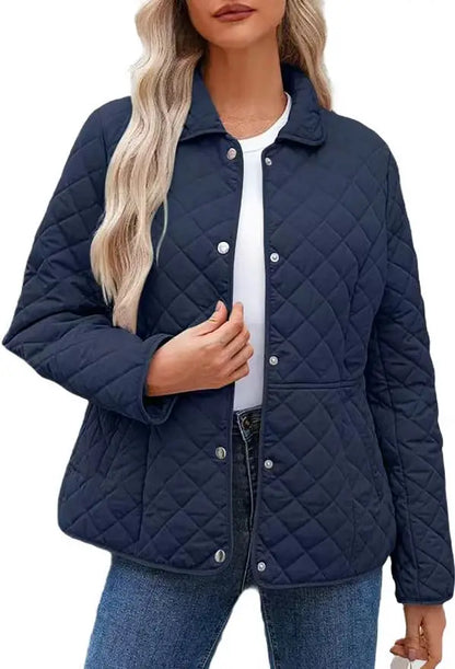 2025 Womens Coats Bovenkleding Autumn Winter Solid Color Cotton Coat Women's Lapel Button Single-breasted Rhombus Quilted Jacket