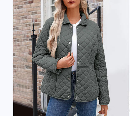 2025 Womens Coats Bovenkleding Autumn Winter Solid Color Cotton Coat Women's Lapel Button Single-breasted Rhombus Quilted Jacket