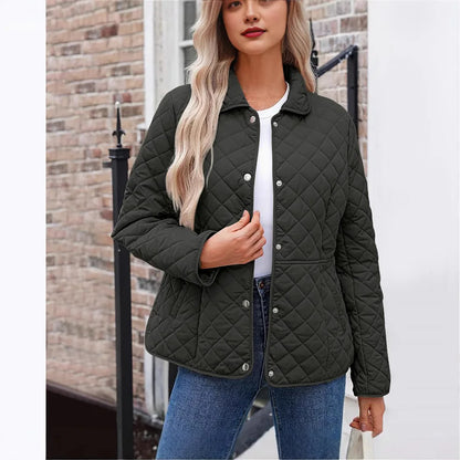 2025 Womens Coats Bovenkleding Autumn Winter Solid Color Cotton Coat Women's Lapel Button Single-breasted Rhombus Quilted Jacket