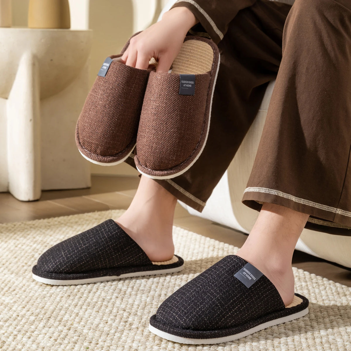 Unisex House Slippers Spring Fall Indoor Bedroom Floor Lightweight Quiet Flat Sole Breathable Comfortable All-Season Home Shoes