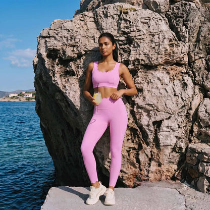 Women Cross Backless Sports Bra with Pads High Waist Yoga Leggings Set High Elastic Slim Fit Summer Running Gym Activewear
