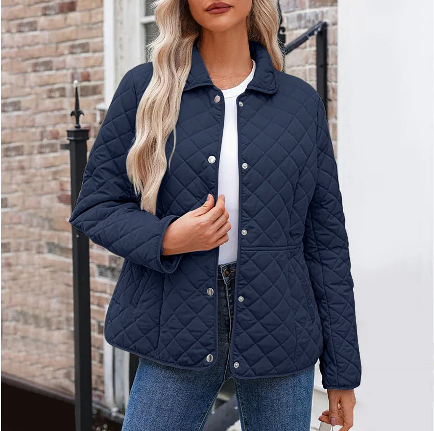 2025 Womens Coats Bovenkleding Autumn Winter Solid Color Cotton Coat Women's Lapel Button Single-breasted Rhombus Quilted Jacket