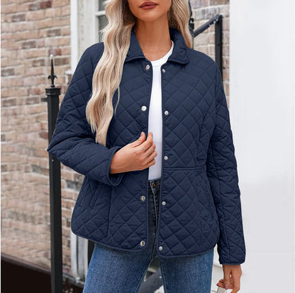 2025 Womens Coats Bovenkleding Autumn Winter Solid Color Cotton Coat Women's Lapel Button Single-breasted Rhombus Quilted Jacket